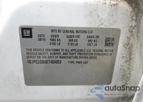 2014 Chevrolet Cruze Lt из США, поврежденный, VIN 1G1PC5SB0E7459053